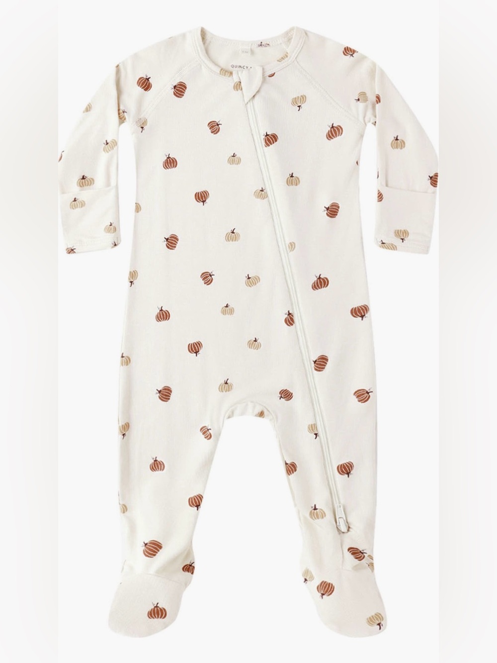 Quincy Mae Cream Footed One-Piece with Pumpkin Print